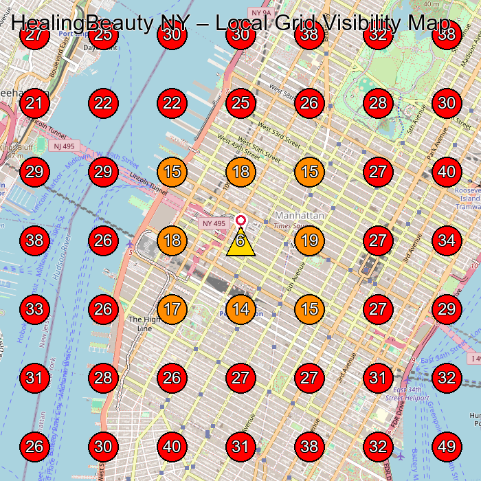 HealingBeauty NY GeoGrid visibility map for Facial Spa in New York
